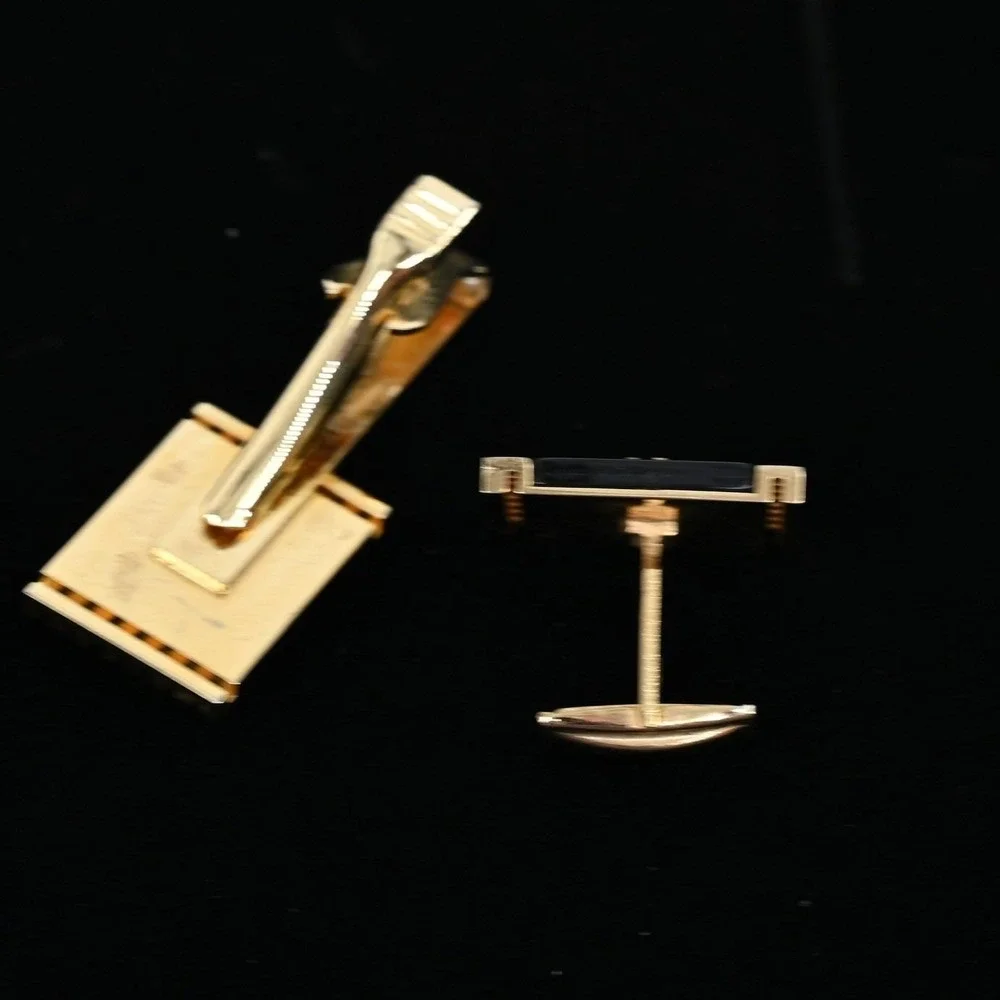 Vintage Knights of Columbus Past Faithful Navigator Cufflinks Tie Bar Set Gold
